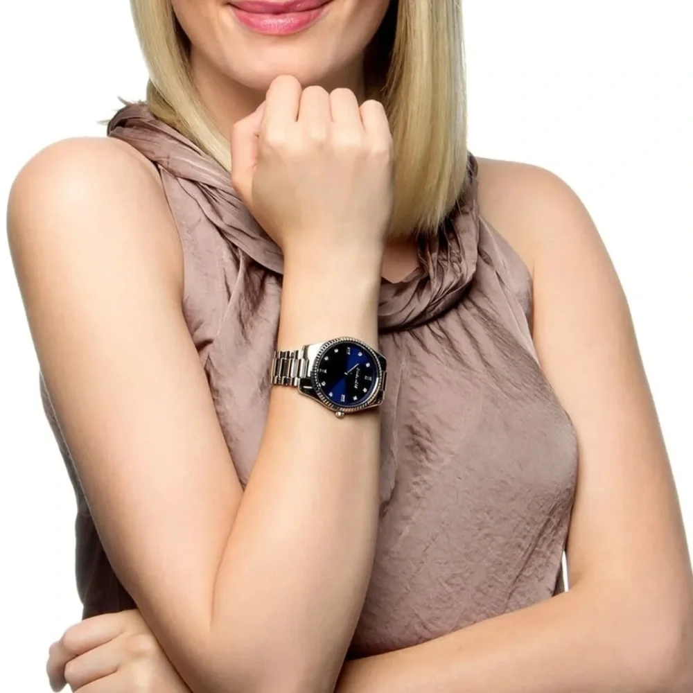 Michael Kors Silver Bracelet Watch with Navy Dial